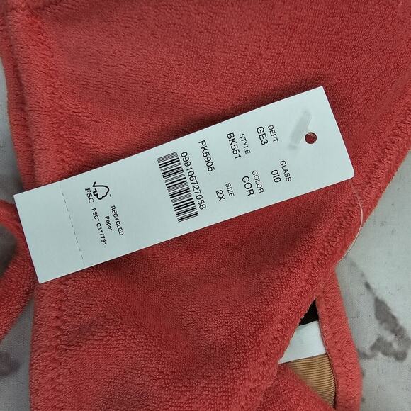 J Crew Swim Top 2X Coral Terry Wrap Triangle Bikini Padded Double String BK551 - Picture 8 of 8